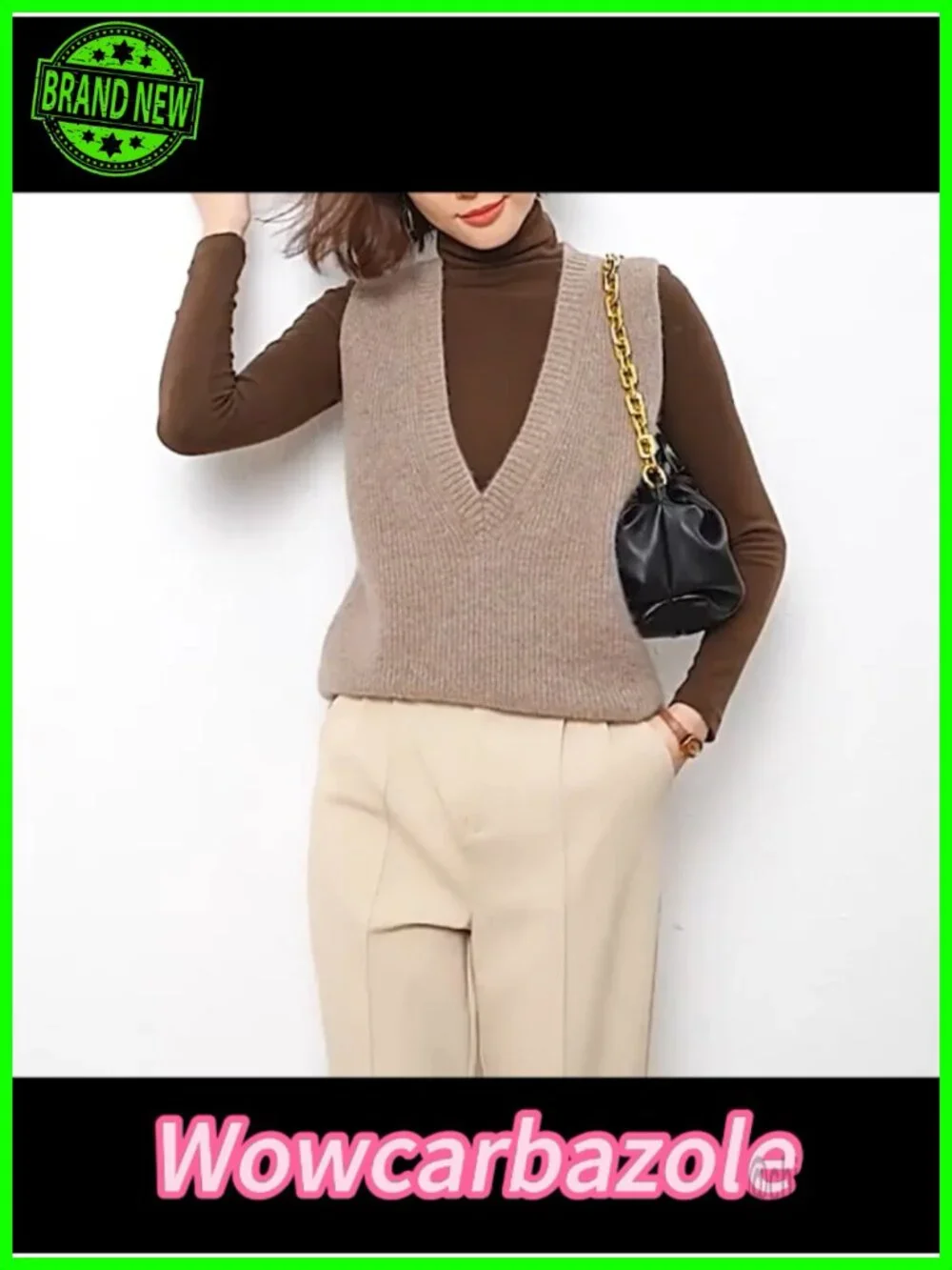 Women's V Neck Sleeveless Knit Sweater Vest Pullover Fall Layering Piece